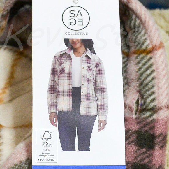 Pink NWT Sage Ladies' Plush‎ Plaid Shirt Jacket - Picture 6 of 9
